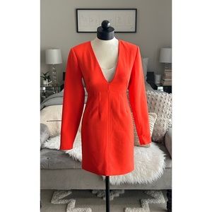 LBV mini dress Size 0 Orange V-Neck long sleeve Cocktail Structured Party